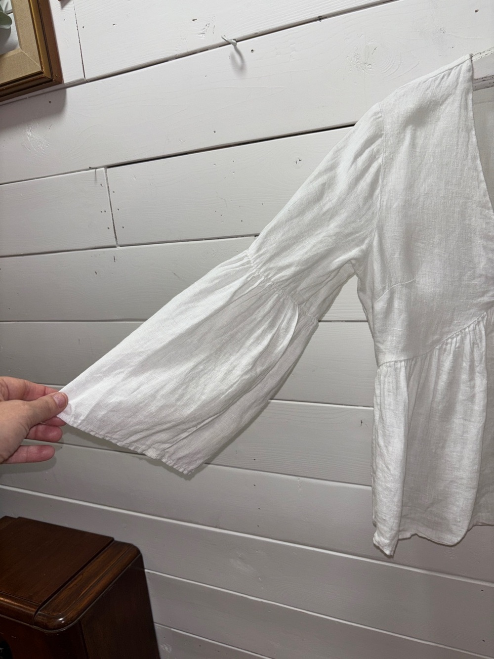 ZARA White Linen Blend Peplum Blouse – Size S - Picture 3 of 9